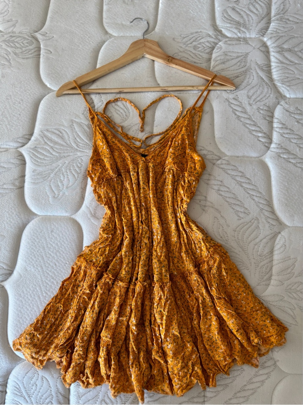 Wild Fable Mustard Yellow Floral Tiered Slip Dress